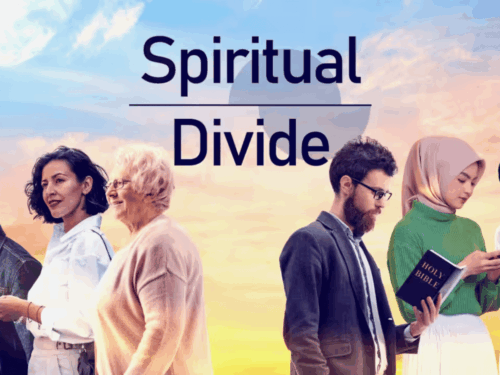 A group of religious people and the words "Spiritual Divide".