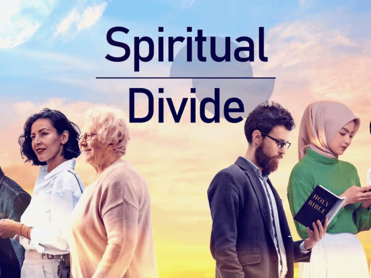 A group of religious people and the words "Spiritual Divide".