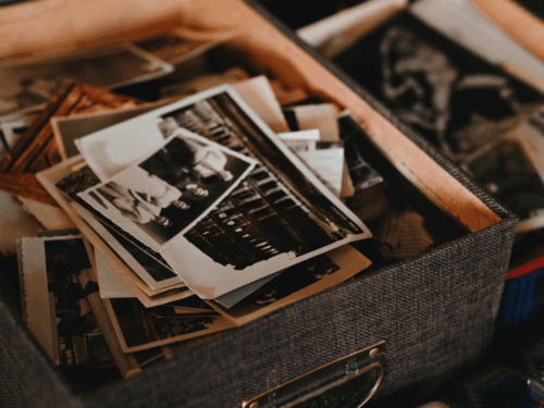 Old photographs in a box.