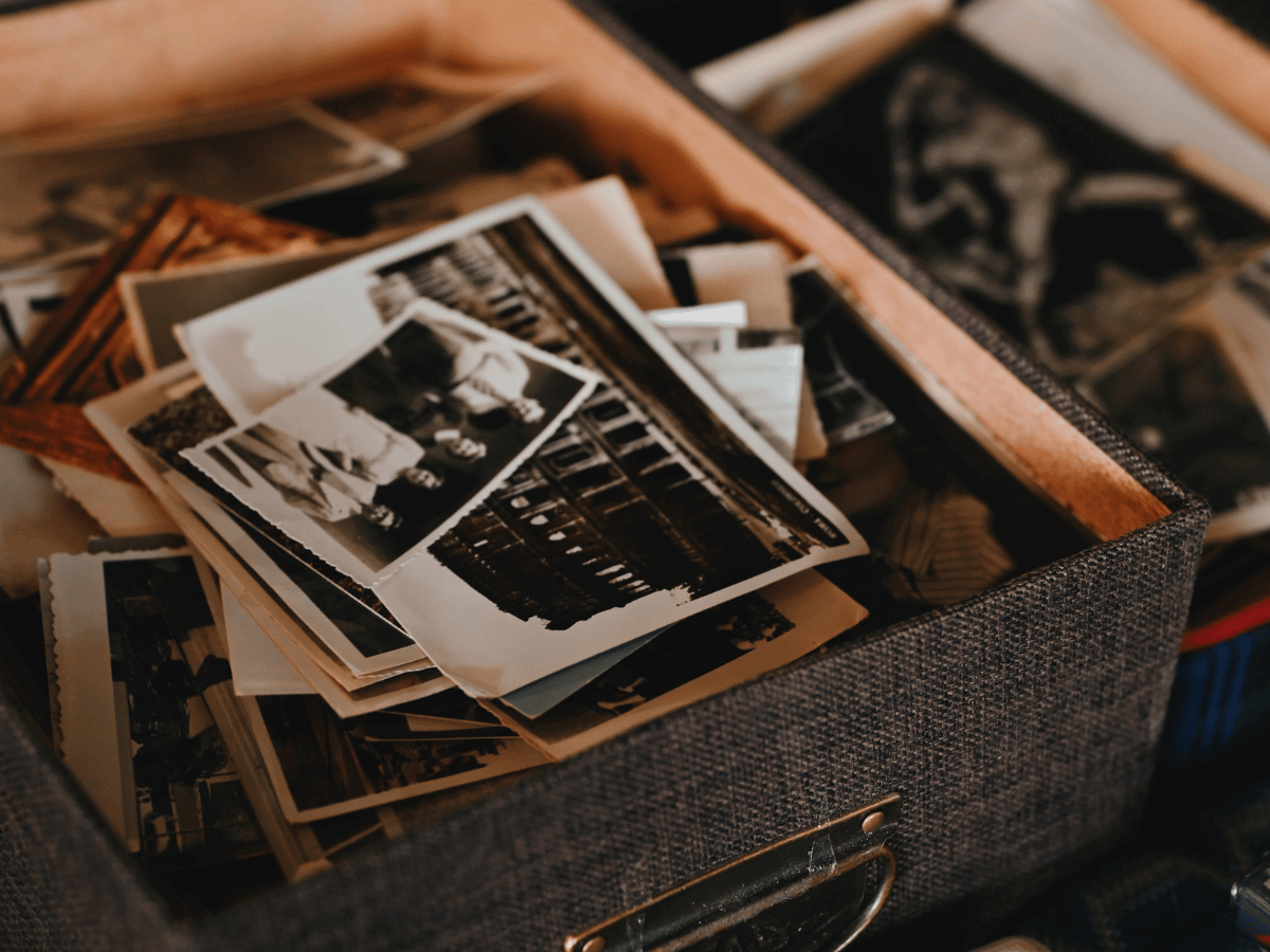 Old photographs in a box.