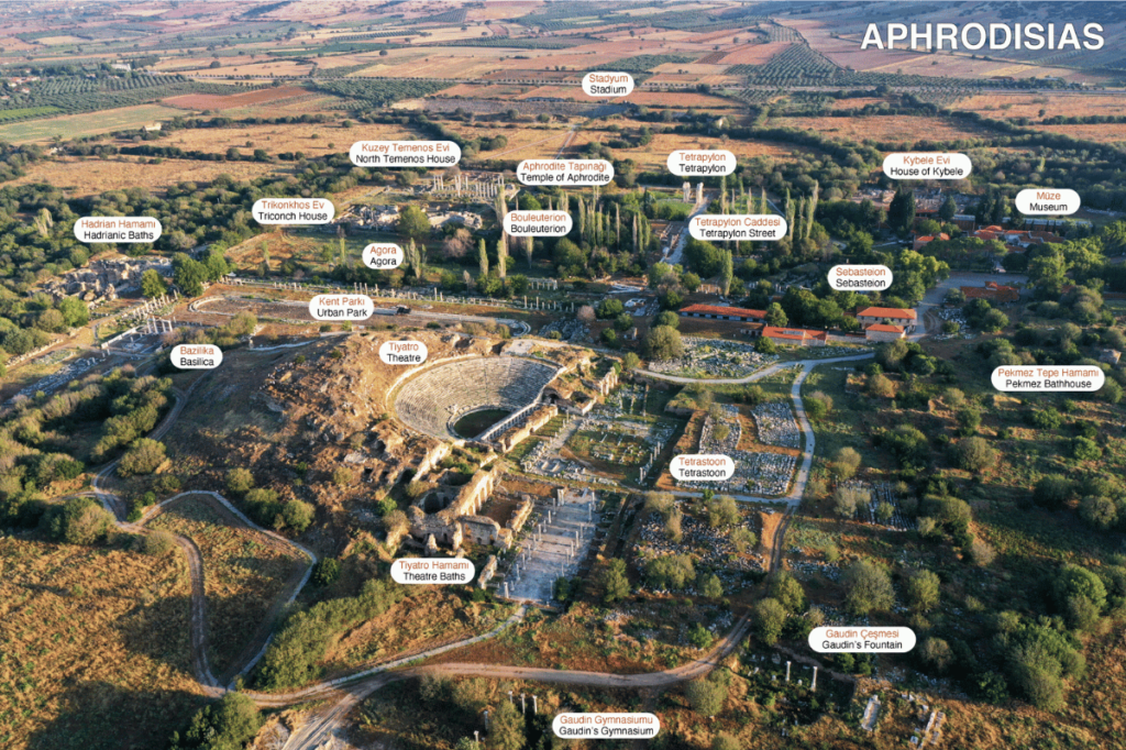 A labelled photographic map of Aphrodisias.