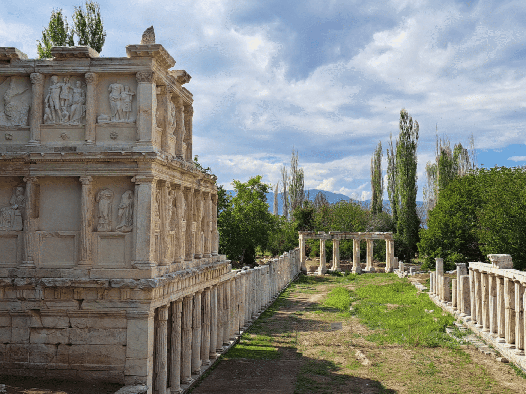 A ancient Greco-Roman monument and columns.