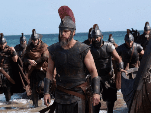 Odysseus and his men landing on a beach. A scene from the Odyssey.